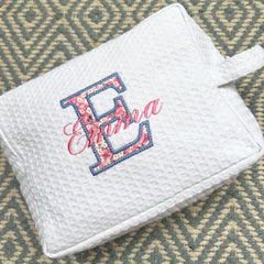 Monogrammed AppliqueLiberty Print Cosmetic Bag