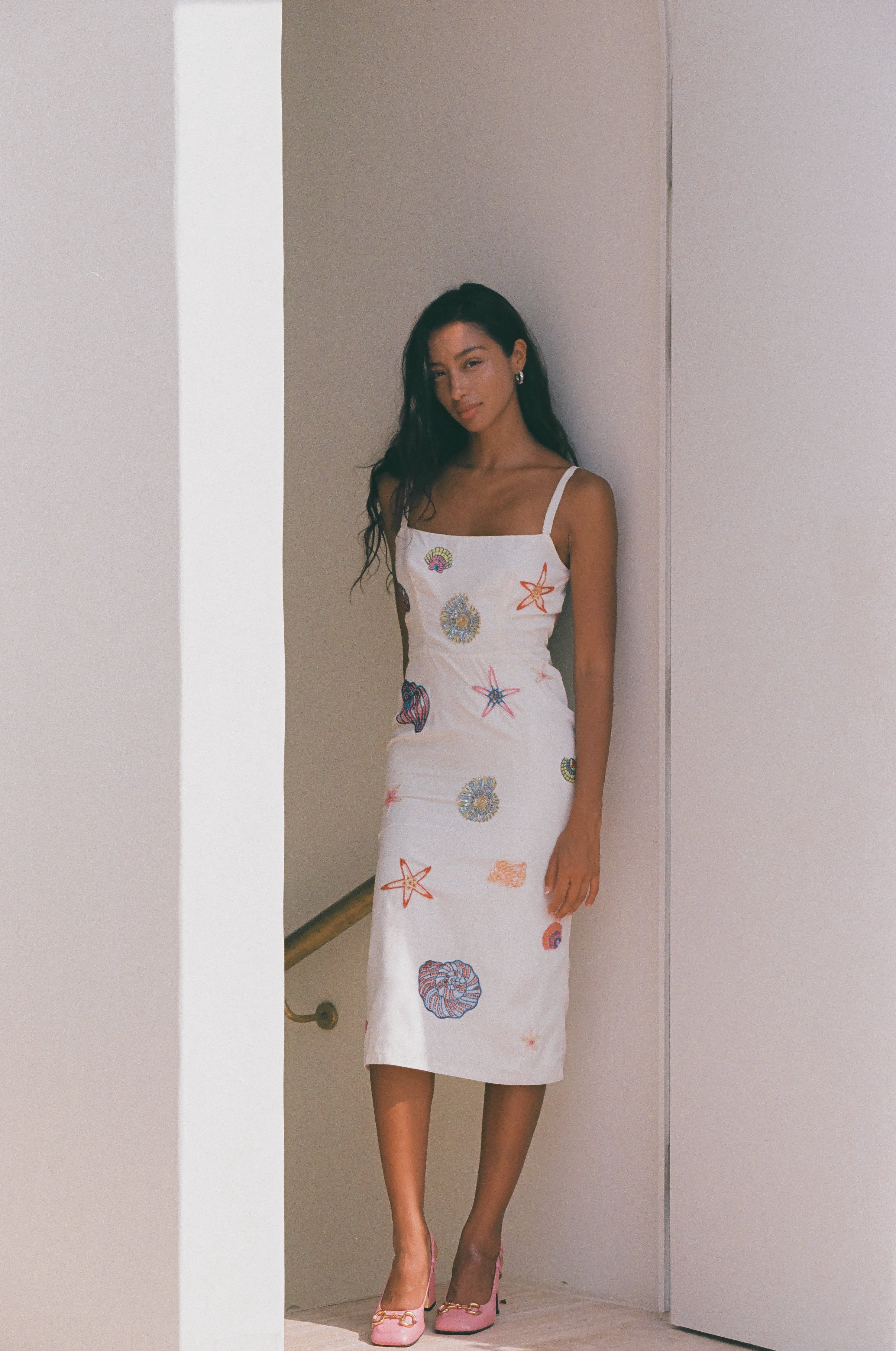 Kiara Crystal Midi Dress White
