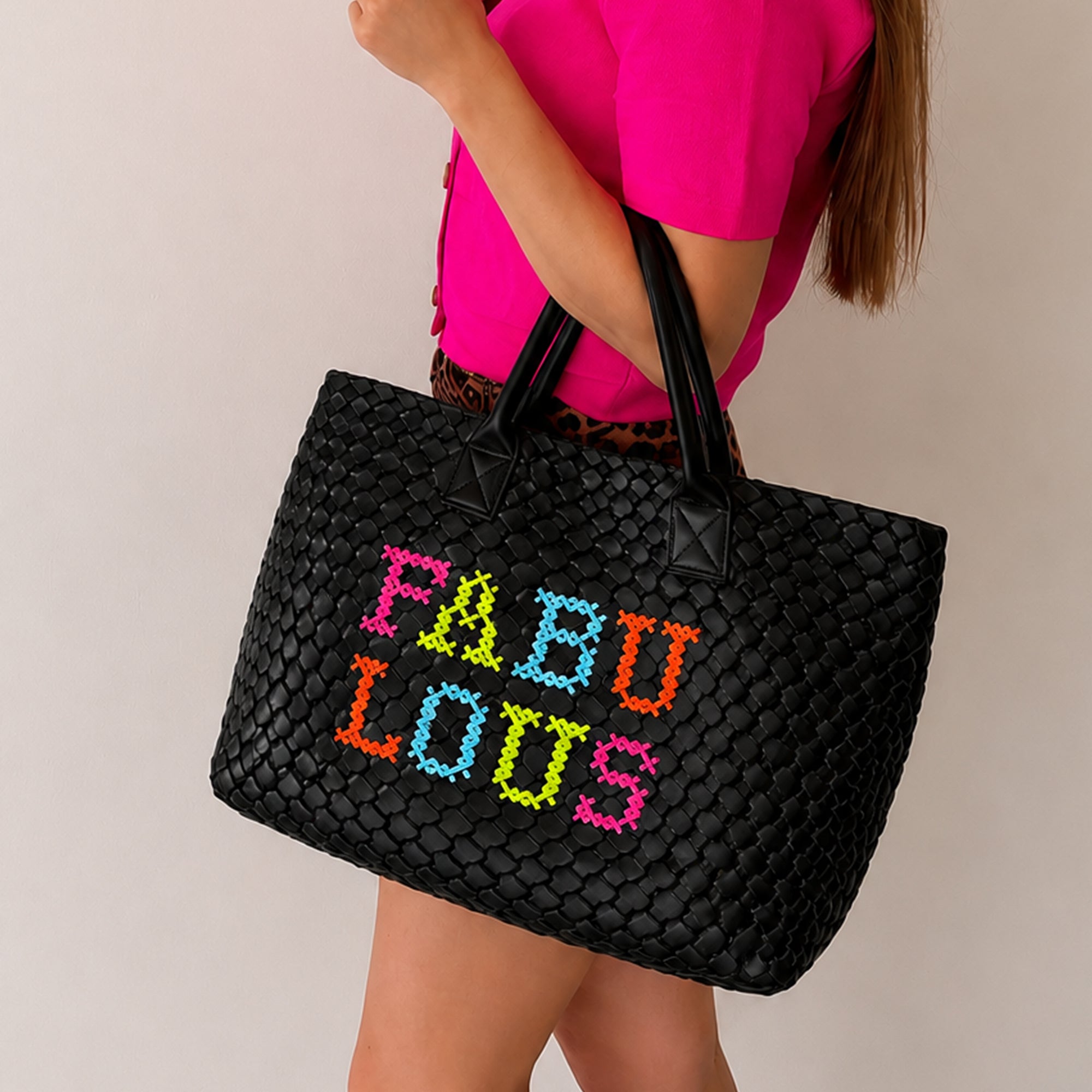 FABULOUS Black Woven Vegan Handbag