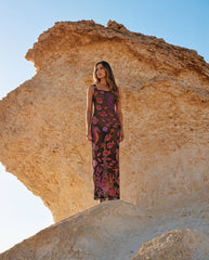 Coraline Red Black Long Sheer Dress