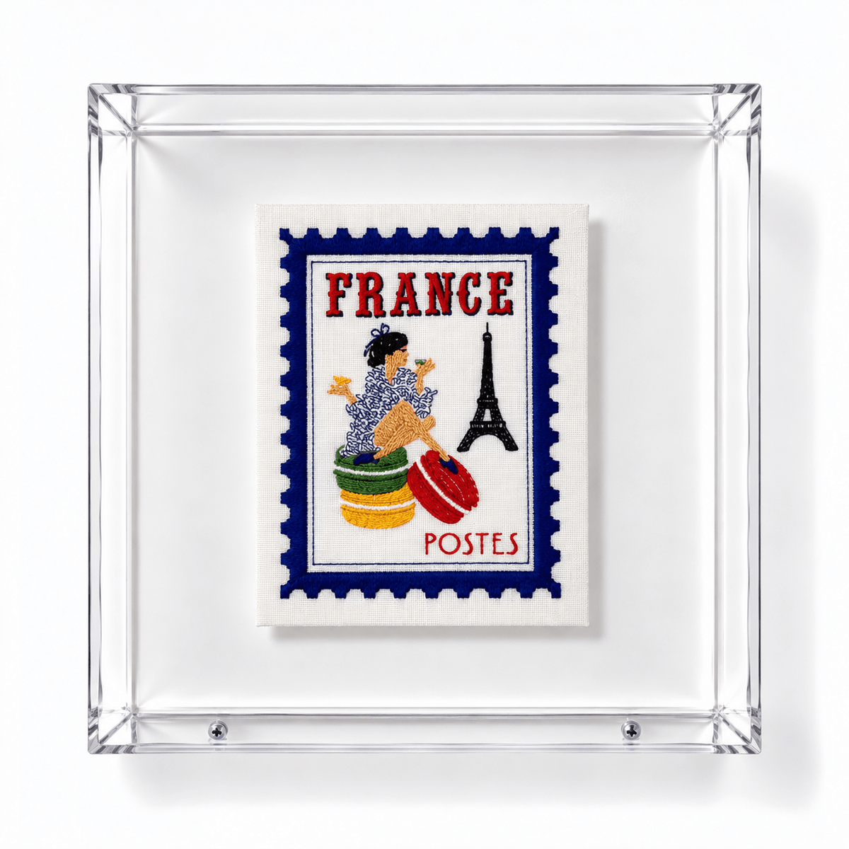 France Inspired Embroidered Postage Stamp