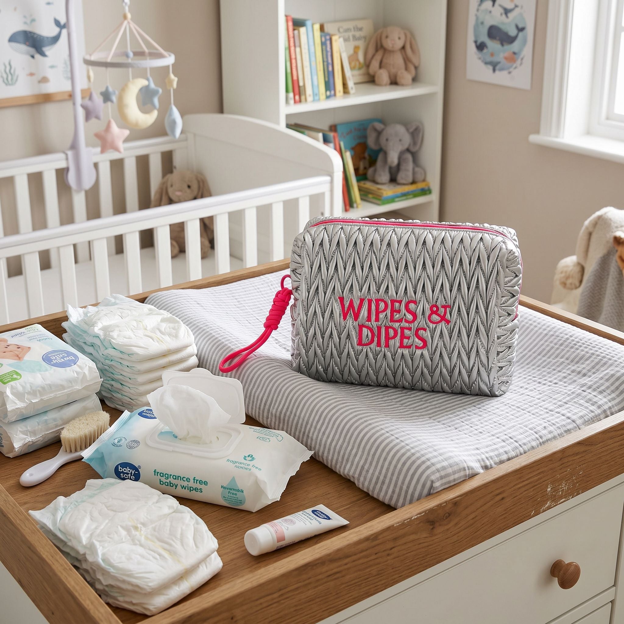 Silver Wipes & Dipes Cosmetic Bag