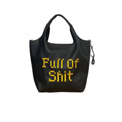 Yellow Vegan Leather Full of Shit Black Shoulder Bag