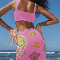 New York Shell Hand-Embroidered Skirt Pink