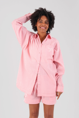 Hiba Gingham Ethical-Cotton Long Line Shirt - Sunrise Pink
