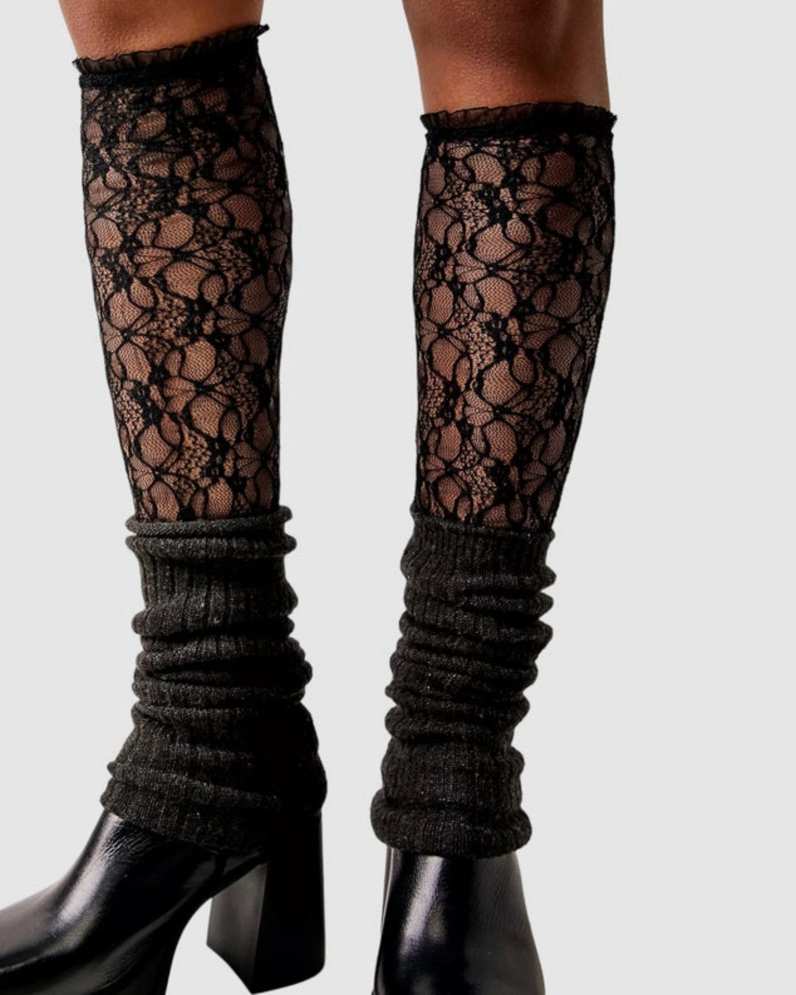 Lace Knee High Socks - Black