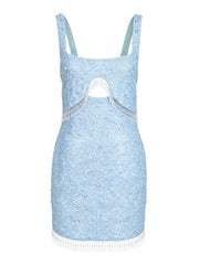 Posy Beaded Tasseled Mini Dress in Blue