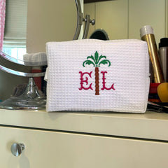 Monogramed Palm Tree Waffle Make Up Bag