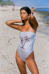 Chrissy Hand Embroidered White Sequin Swimsuit