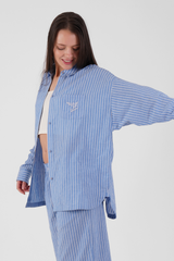 Momo Stripe Ethical-Cotton Long Sleeve Shirt - Santorini Blue