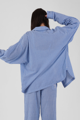 Momo Stripe Ethical-Cotton Long Sleeve Shirt - Santorini Blue