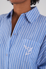 Momo Stripe Ethical-Cotton Long Sleeve Shirt - Santorini Blue