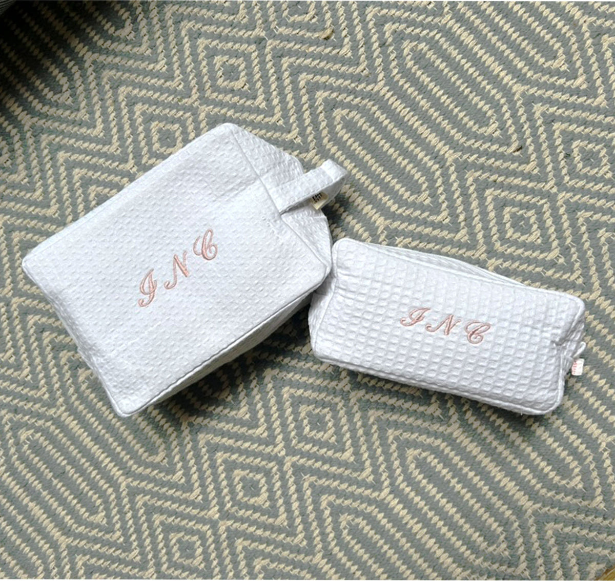 Monogramed B&W Waffle Make Up Bag (Small)