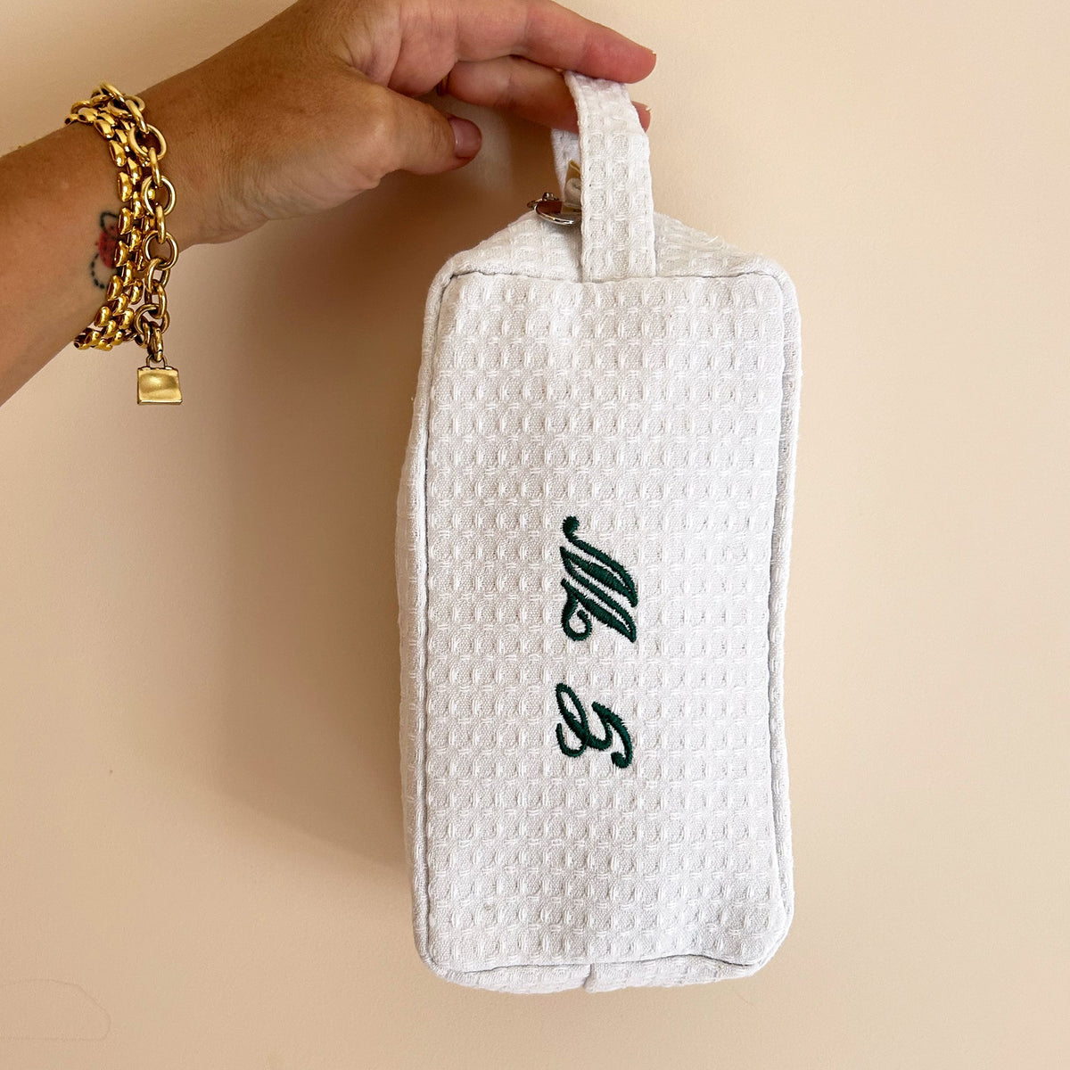 Monogramed B&W Waffle Make Up Bag (Small)