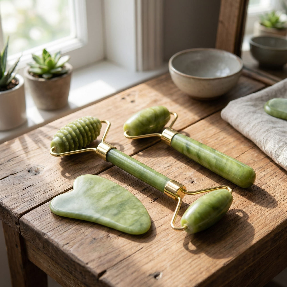 Natural Jade Facial Roller & Gua Sha Set