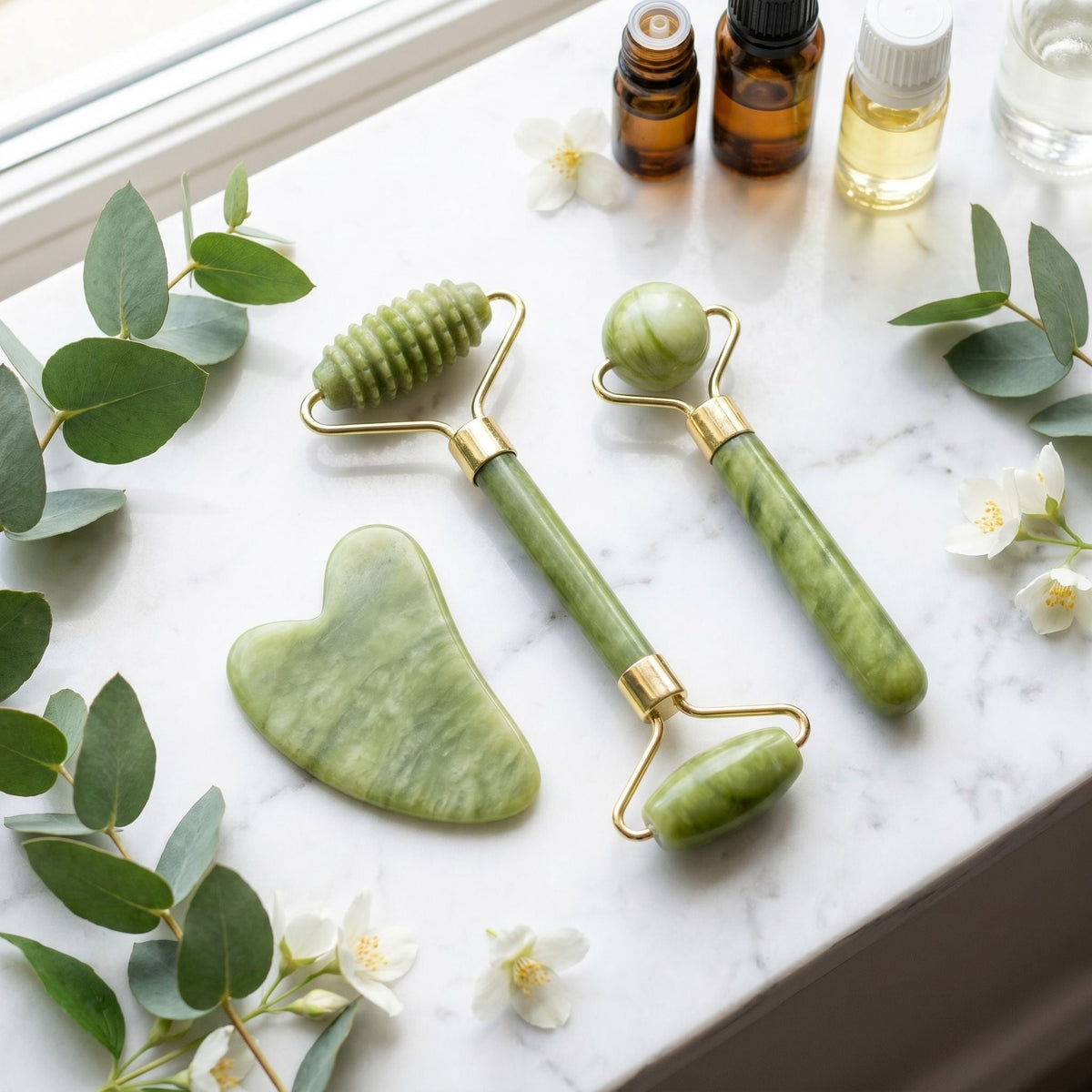 Natural Jade Facial Roller & Gua Sha Set