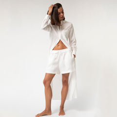 White Linen Voile Button-Down Long Shirt Dress