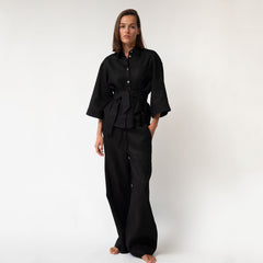 Black Heavy Linen Wide-Leg Pants Perfect Days