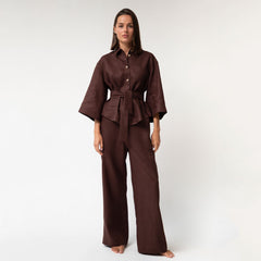 Brown Heavy Linen Wide-Leg Pants Perfect Days