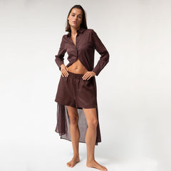 Linen Voile Button-Down Long Shirt Dress Restorative Brown