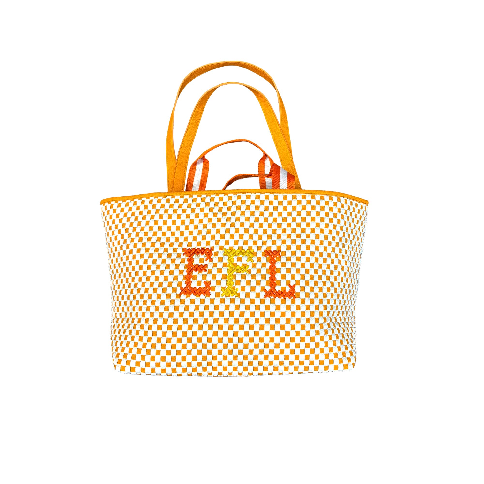 Monogram Embroidered Woven Hand Bag