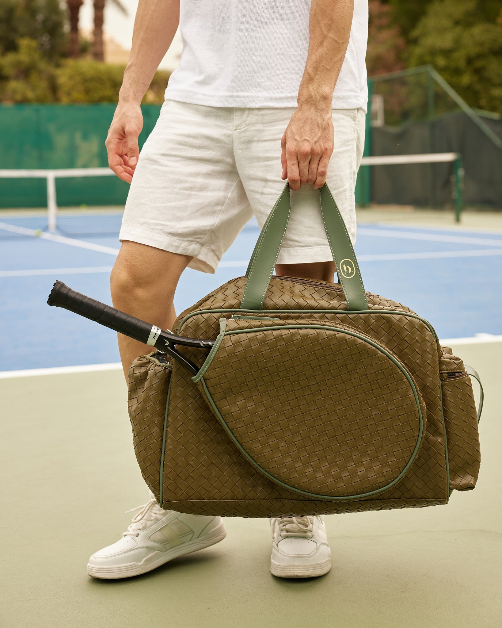 Large Duffel Racket Bag Woven Leather Green