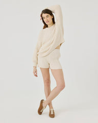 Delčia: Oat Cotton Sweater & Shorts Set