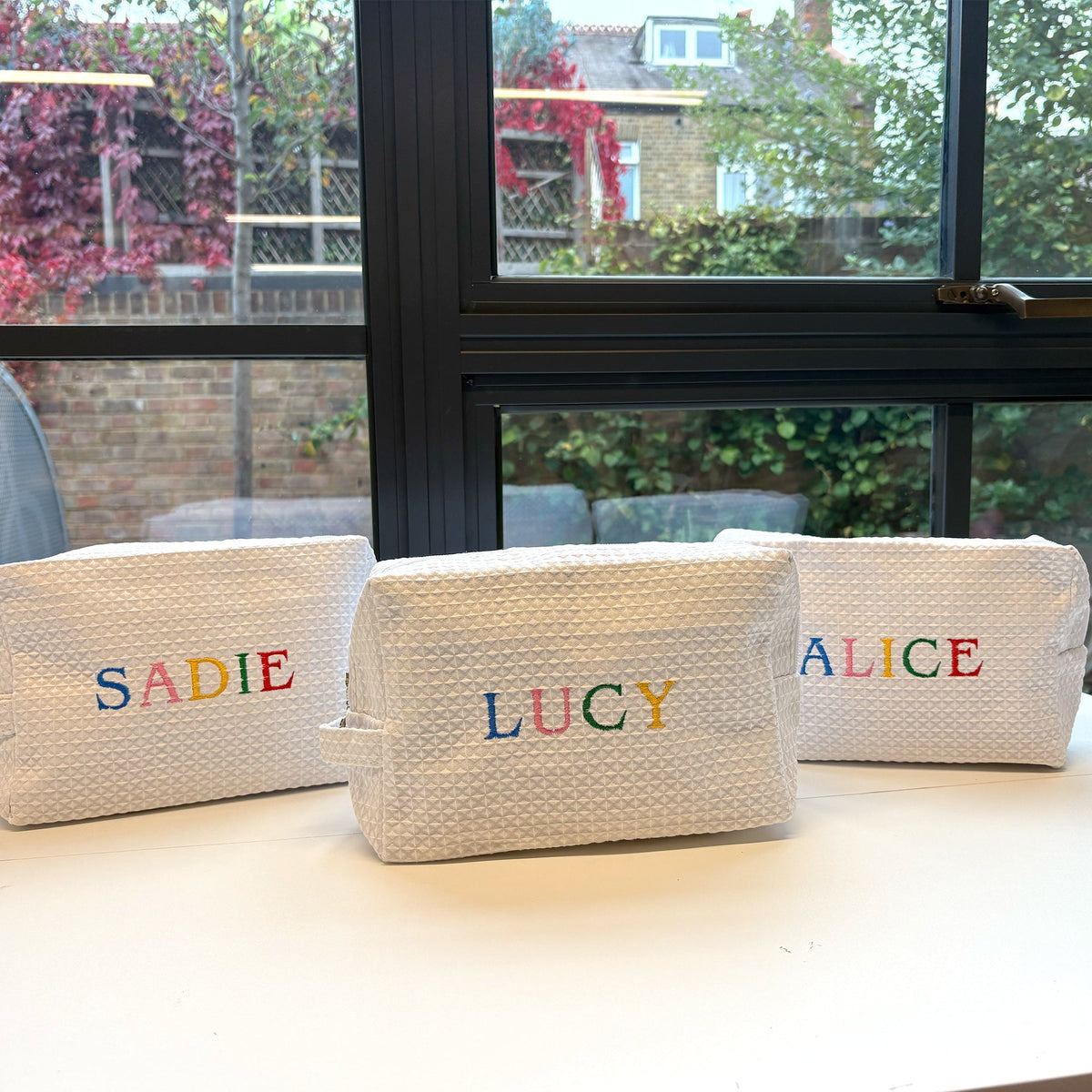 Rainbow Waffle Monogram Makeup Bag