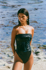 Chrissy Hand Embroidered Sequin Swimsuit - Black