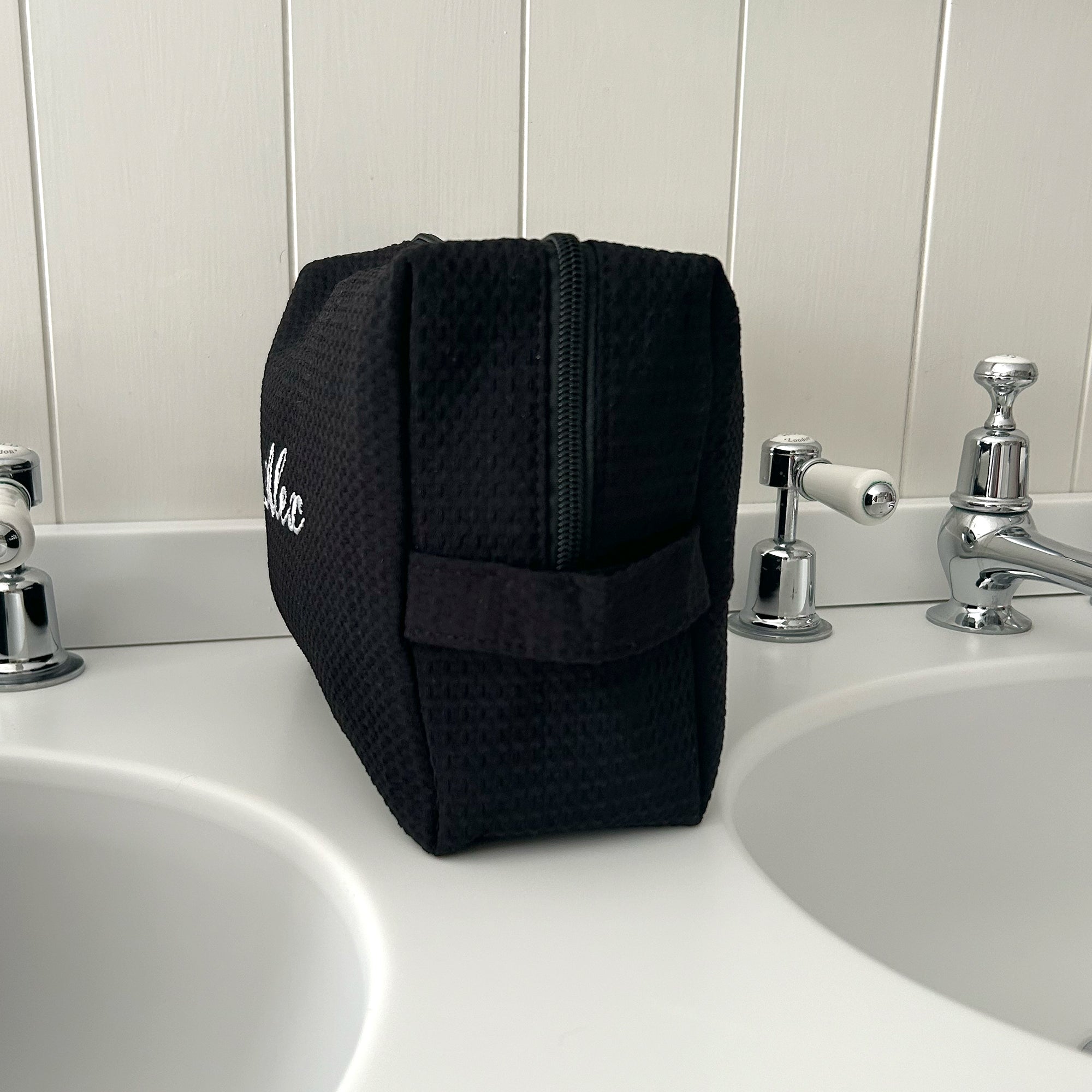 Black Monogramed Waffle Make Up Bag