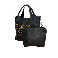 Yellow Vegan Leather Full of Shit Black Shoulder Bag