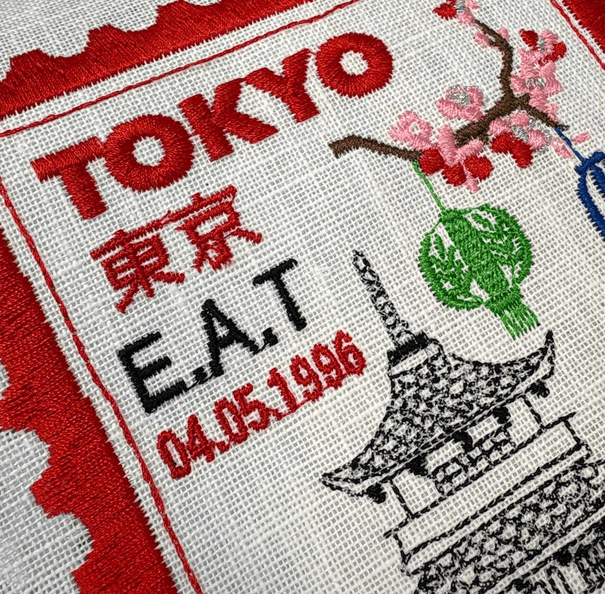 Tokyo Inspired Embroidered Postage Stamp
