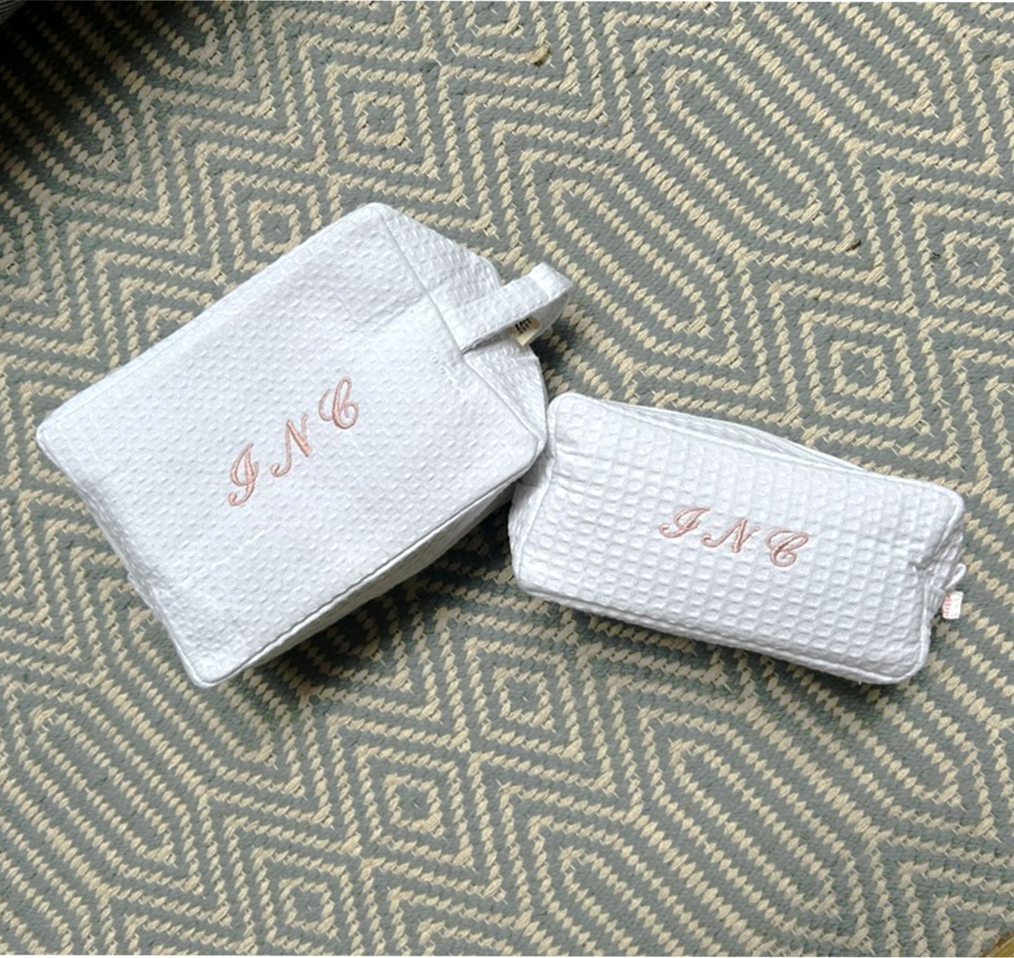 Monogramed B&W Waffle Make Up Bag (Small)